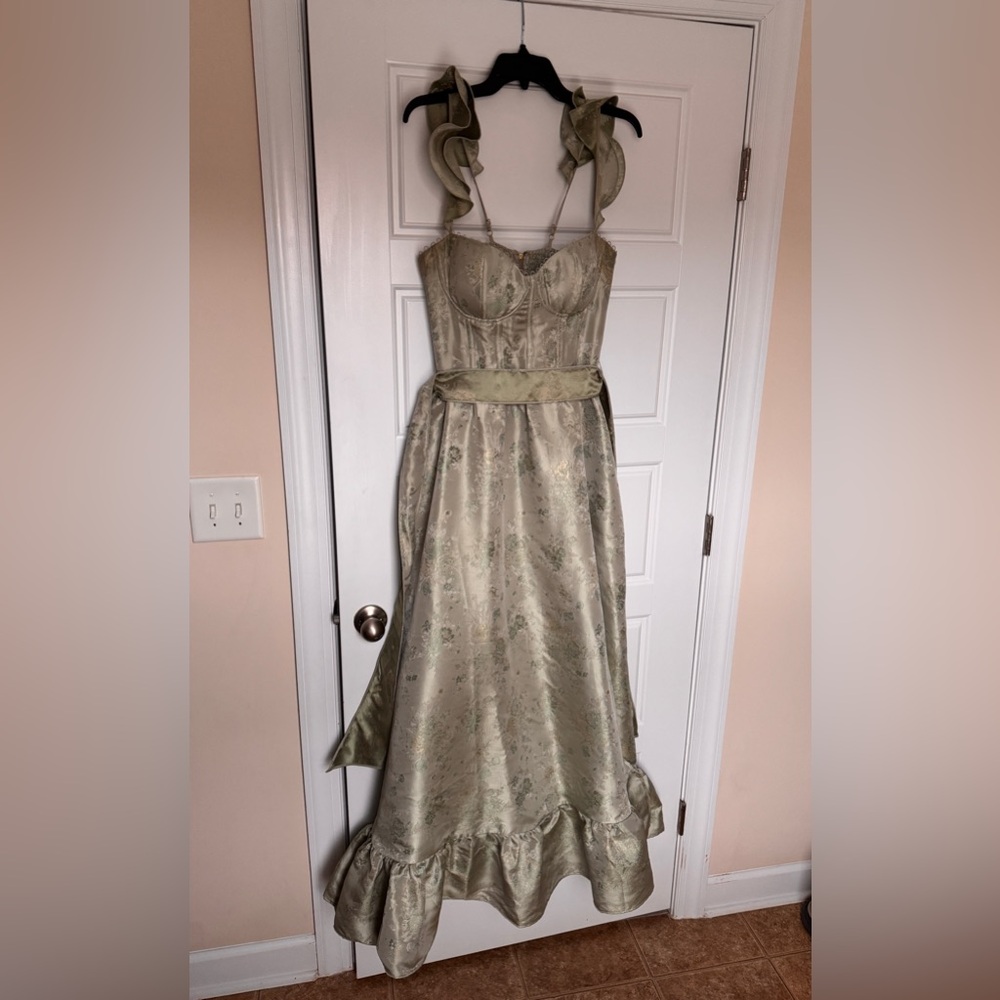 V. Chapman Sage Green Ruffle Gown - Picture 4 of 5
